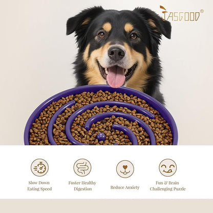 JASGOOD Slow Feeder Bowl for Large Dogs, Anti-Gulping Pet Bowl, Prevents Bloat & Choking