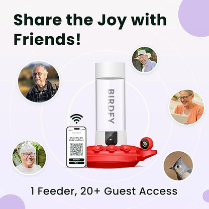 Birdfy Hummingbird Feeder with Dual Cameras - 2K HD Smart Cameras Solar Powered, Close-Up Bird Video/Live Watching & Instant Notifications, Ant Moat & Leakproof - 20oz