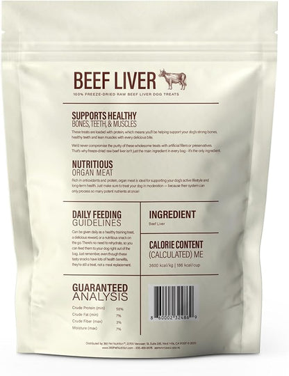 360 Pet Nutrition Freeze-Dried Raw Beef Liver Dog Treats – Single Ingredient, High Protein, Grain-Free, All-Natural Training Snacks, Made in USA, 4 oz