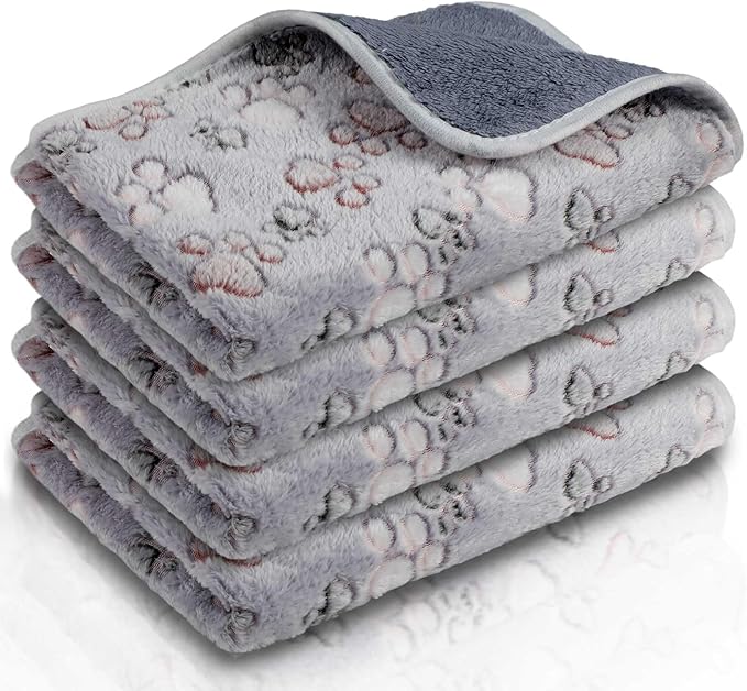 Reginary 4 Pcs Waterproof Guinea Pig Blankets Washable Small Animal Fleece Bedding Guinea Pig Cage Liners Reusable Training Pads Pet Pee Pad Sleep Mat for Hamster(Adorable Paw,24 x 16 Inch)