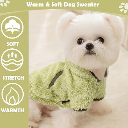 Small Dog Sweater Fleece Dog Hoodie Girl Boy Winter Warm Puppy Clothes Chihuahua Teacup Yorkie Soft Stretchy Tiny Outfits Cat Sweater Pet Clothing, Green, M
