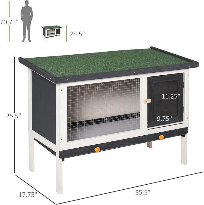 Rabbit Hutch Outdoor Indoor, Wooden Bunny Cage with Removable Tray & Waterproof Roof, 35.5” Small Animal House for Rabbits, Guinea Pigs, Chinchillas