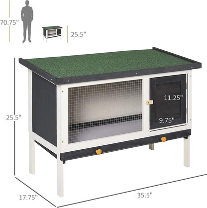 Rabbit Hutch Outdoor Indoor, Wooden Bunny Cage with Removable Tray & Waterproof Roof, 35.5” Small Animal House for Rabbits, Guinea Pigs, Chinchillas