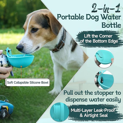 Foldable Pet Water Bottle for Travel, Reliable Dog Walking Accessories, Portable Dog Water Bowl. Leak Proof 2-in-1 Stainless Steel Dispenser, Compact Puppy Hydration Cup, Outdoor Hiking Gear