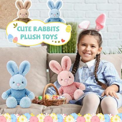 Poen 10 Pcs Easter Bunny Stuffed Animal Bulk 14 Inches Cute Rabbits Plush Toys Easter Bunny Gift in 5 Colors Easter Basket Eggs Filled Stuffers for Boys Girls Easter Birthday Party Decor (Creative)