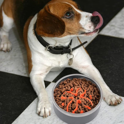 Jaoul Slow Feeder Dog Bowls Insert, Puzzle Slow Feeder Insert with 51 Octopus Suction Cups for Medium Large Size Dog Food Bowl Over 6.5" Wide (Orange)