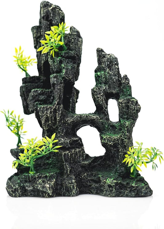 SiissaPeksid Aquarium Decor - Fish Tank Decorations with Mountain View Stone Ornament, Ideal for Betta, Snails, Turtle, Hiding, Climbing, Exploring, Landscaping, Aquascaping
