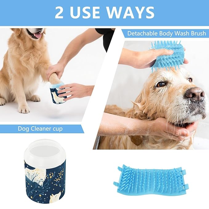 Dog Paw Cleaner Cups for Dogs Pets Foot Washer Paw Scrubber for Medium Small Dogs Cats Cleaning Cup Wolves and Starry Sky