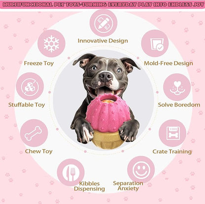 Frozen Treat Dispensing Dog Toy for Aggressive Chewers, Indestructible Chew Toys, Slow Puzzle Feeder for Small Medium Large Breed to Keep Them Busy, Reduces Anxiety, Easy to Clean, Pink