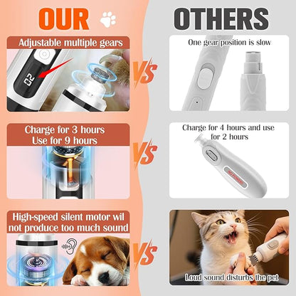 Dog Nail Trimmers Ultra Quiet Electric Pet Dog Nail Clippers Cat Nail Clipper with Led Lights Nail Grinder High Speed Nail File Electric Clippers for Grooming Small, Medium,Large Dogs and Cats (white)