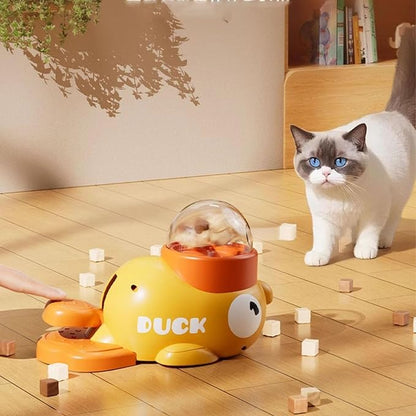 Fuzzibud Duckie Cat Feeder, Fuzzibud Duck Cat Treat Dispenser, Dog Cat Treat Dispenser with Button Duck-Shaped Dog Interactive Slow Feeder for Pet Healthy Eating & Iq Training (White*2pcs)
