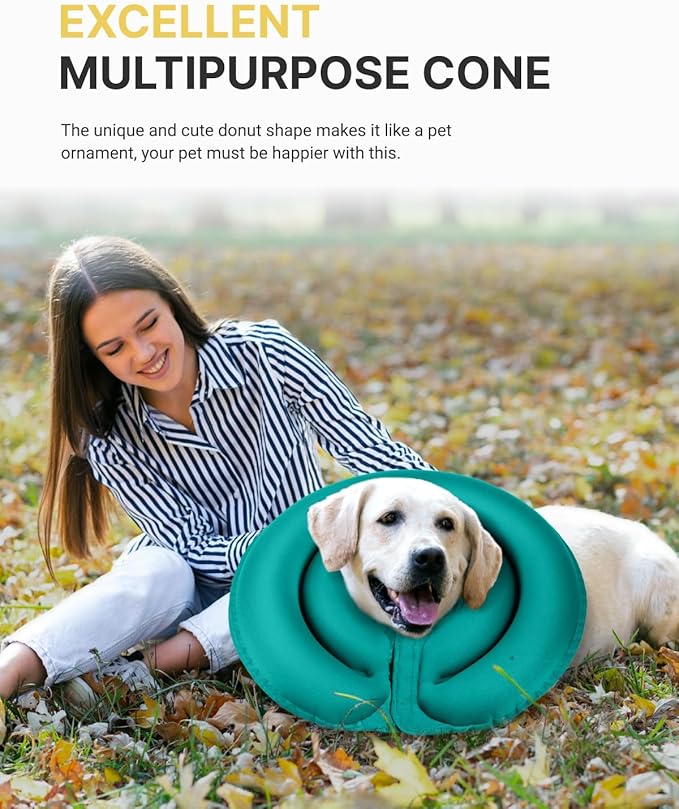 MIDOG Soft Inflatable Dog Cone - Comfortable Alternative After Surgery That Doesn't Block Vision, Patented Donut Recovery Collar Prevents Licking for Large & Medium Dogs (XS)