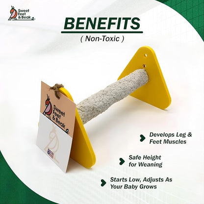 Sweet Feet and Beak Small Portable Perch Stand and Baby Weaning Stand for Birds. Keep Nails and Beaks in Top Condition - Safe, Non-Toxic, Easy to Install Cage Accessories