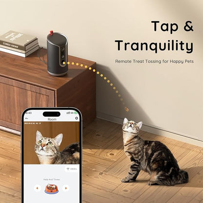 Pet Camera Treat Dispenser [1-Year Trial: Cloud + AI Features Included], 2K Dog & Cat Cam, Remote Treat Tossing, 360° Auto Tracking, 5G/2.4G WiFi Compatible, 2-Way Talk, Motion Alerts Indoor