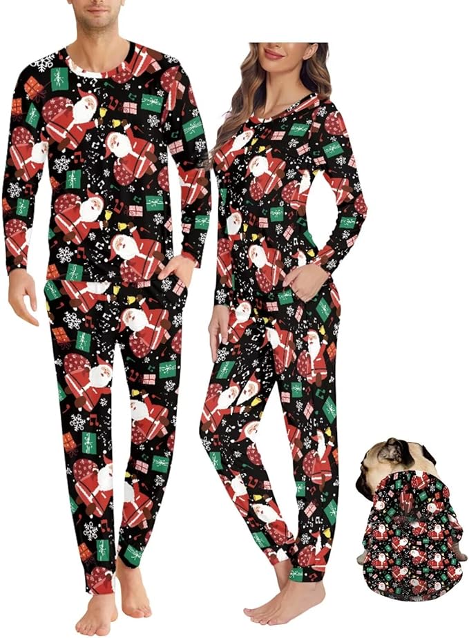 Christmas Family Pajamas Matching Sets with Pockets Dog Costumes for Small Dogs Long Sleeve Sleepwear Plus Size