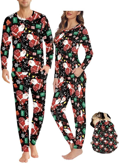 Christmas Family Pajamas Matching Sets with Pockets Dog Costumes for Small Dogs Long Sleeve Sleepwear Plus Size