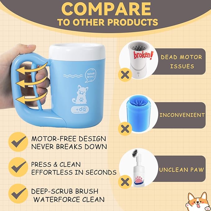 Medium Pet Paw Cleaner Cup - Easy Press Design Dog Foot Washer with Soft Massage Brush & Absorbent Towel - Reusable Durable Paw Cleaning Cup for Dogs Cats, Easy to Clean Handheld Bath Tool