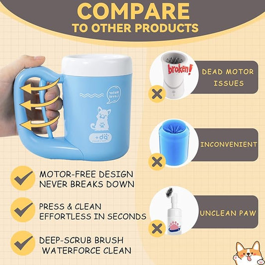 Medium Pet Paw Cleaner Cup - Easy Press Design Dog Foot Washer with Soft Massage Brush & Absorbent Towel - Reusable Durable Paw Cleaning Cup for Dogs Cats, Easy to Clean Handheld Bath Tool