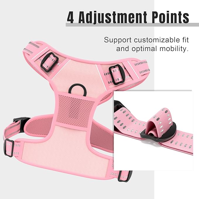 Rnivvi No Pull Dog Harness, Cute Reflective Extra Small Sized Puppy Kitten Harness, Adjustable Soft Padded Vest for Small Dogs, Cats, Heavy Duty Pet Vest with Easy Control Handle for Walking, Pink