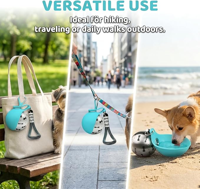 2026 New 2-in-1 Portable Dog Water Bottle for Small Dogs, Foldable Pet Water Bottle, 304 Stainless Steel Compact Dog Drinking Bottles Leak Proof & Silicone Bowl for Walking Hiking (Blue A)
