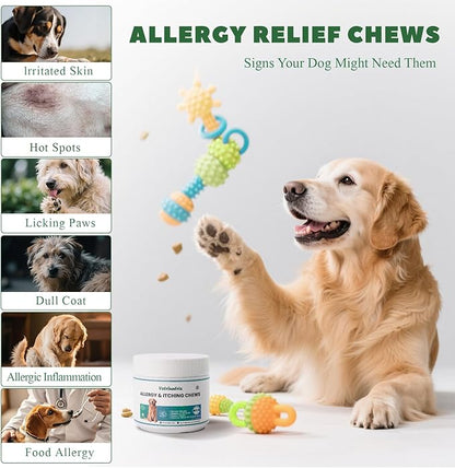 Dog Allergy Chews, Dogs Allergy Relief Chews for Paw Licking Itchy Skin Coat Supplement, Probiotics for Dogs with Colostrum Omega-3 Astragalus Immune Supplement-120ct