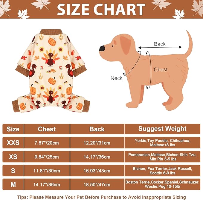 Dog Thanksgiving Outfit Turkey Pumpkin Dog Pajamas Doggie Pjs Pet Jumpsuit Puppy Thanksgiving Clothes Costume Fall Winter Doggy Clothes for Small Dogs Boy Girl, Cat Onesies, Turkey, XS