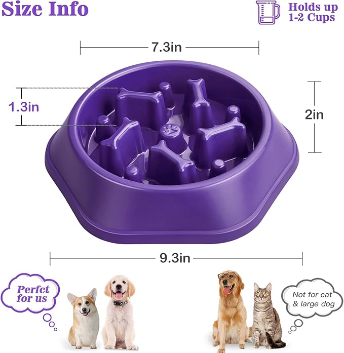 UPSKY Slow Feeder Dog Puzzle Bowl, Interactive Bloat Stop Non-Slide Lick Treat Bowl for Small Medium Dogs (Purple)