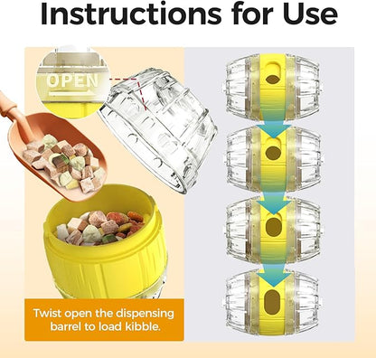 Cats Slow Feeder 4.6" High Cat & Dog Dry Food Dispenser Toy with Wine Barrel Spinner, Treat Dispenser for Boredom & Anxiety Relief, IQ Training for Small/Medium Pets (Yellow)