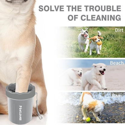 Professional 7 in 1 Dog Paw Cleaner for Dogs & Cats - Includes 1 Portable Paw Washer, 1 Bath Brush, 2 Dog Toothbrushes and 3 Absorbent Towels Note: Fits Paws up to 2 Inches Wide (Small, Grey)