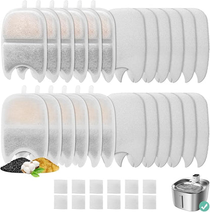 12 Set Replacement Filters & Sponges for 135 fl oz/4L Wilreless Cat Water Fountain, BFLICROY Cat Water Fountain Filters, Triple Filtration Pet Fountain Filter Replacement, Dog Fountain Filter