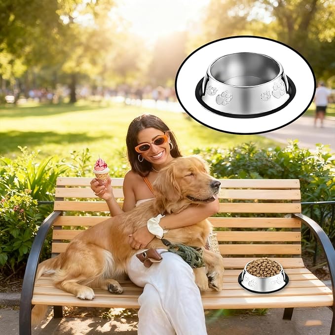 10 Pcs Stainless Steel Dog Bowl Pet Feeding Bowl with Rubber Base Non-Slip Pet Dishes Metal Dog Bowls Pet Food and Water Bowls for Small Medium Animals Kitten Rabbit (47.3 oz)