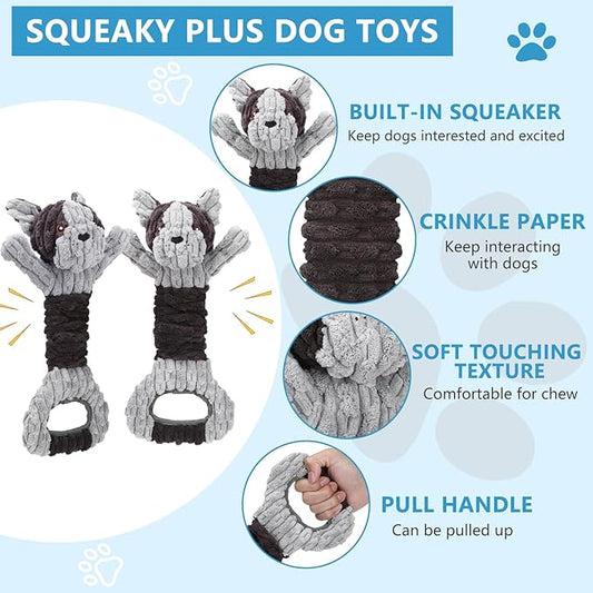 Plush Dog Squeak Toys with Crinkle Paper - Pull Interactive Tug of War Dog Toy, Great for Dental Health, Strengthening Bonds and Anxiety Relief for Puppies, Small, Medium, Large Dogs