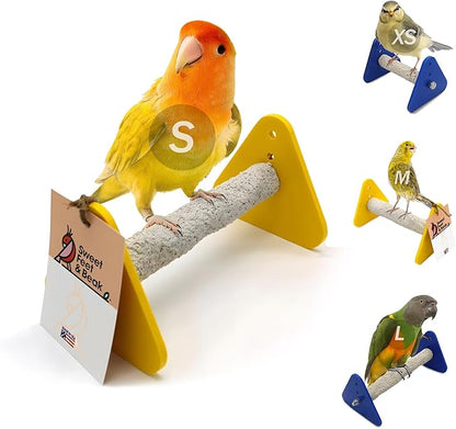 Sweet Feet and Beak Small Portable Perch Stand and Baby Weaning Stand for Birds. Keep Nails and Beaks in Top Condition - Safe, Non-Toxic, Easy to Install Cage Accessories