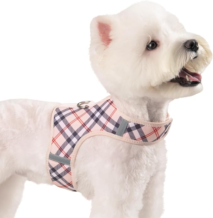 Dog Harness for Small Sized Dog,Hook-and-Loop Easy On/Off, Reflective Adjustable Soft Mesh Vest for Puppy (Checkered Beige,XXS)