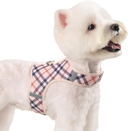 Dog Harness for Small Sized Dog,Hook-and-Loop Easy On/Off, Reflective Adjustable Soft Mesh Vest for Puppy (Checkered Beige,XXS)
