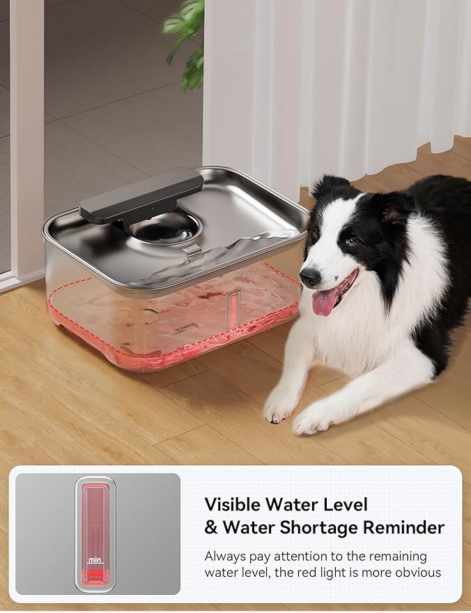 3 Gal Stainless Steel Dog Water Fountain for Large Dog, Dog Water Bowl Dispenser with Water Level Window, Super Quiet Pet Water Fountain for S-L Dogs and Multi-Pet with 10 Filters & 10 Filter Sponges