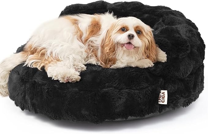 EHEYCIGA Small Dog Bed and Cat Couch - Fluffy Faux Rabbit Fur Pet Sofa with Washable Removable Cover, Waterproof and Non-Slip, 26 Inch, Black