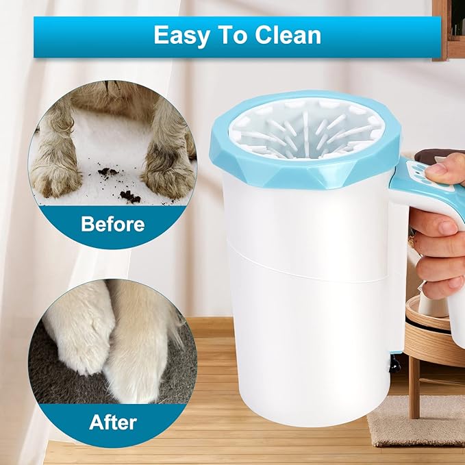 Rechargeable Automatic Dog Paw Cleaner, Dog Paw Washer Cup, 2 in 1 Portable Pet Paw Cleaner with Soft Silicone Brush, 7.4V High Power, Dog Foot Washer Suitable for Big Dog and Cat Grooming (Blue)