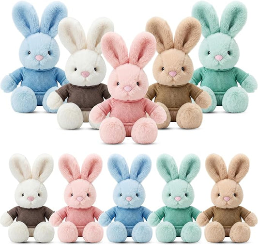 Poen 10 Pcs Easter Bunny Stuffed Animal Bulk 14 Inches Cute Rabbits Plush Toys Easter Bunny Gift in 5 Colors Easter Basket Eggs Filled Stuffers for Boys Girls Easter Birthday Party Decor (Creative)