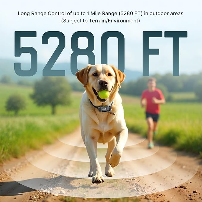 My Pet Command Long Range Dog Training Collar with Remote 1 Mile/5280 Ft, Safe Shock, Vibrate, Tone, Flashing Beacon Lights, Rechargeable Waterproof Remote Device, add up to 2 Collars. 2 Collar Pack