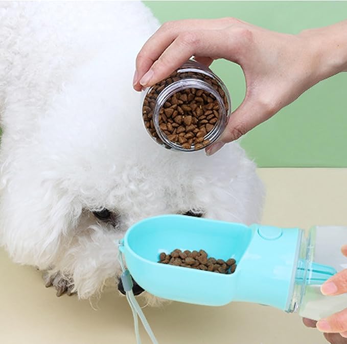 Portable Pet Water Bottle with 180ML Food Storage - Large Size Leakproof Dog Water Bottle for Walking, Travel & Outdoor Use - Cats & Dogs Universal (Pink, 320ML)