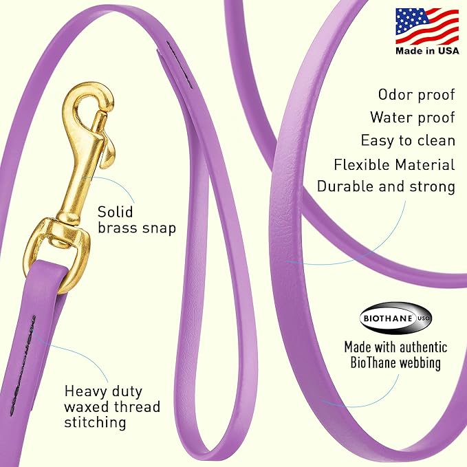 Viper Biothane K9 Working Dog Leash Waterproof Lead for Tracking Training Schutzhund Odor-Proof Long Line with Solid Brass Snap for Puppy Medium and Large Dogs, 15ft Amethyst Purple