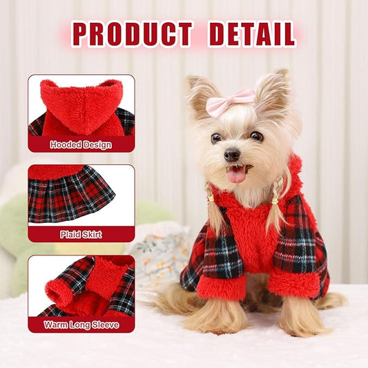Dog Sweater Dresses for Small Dogs Girl, Christmas Winter Puppy Clothes Fleece Warm Puppy Hoodie, New Year Pet Festival Outfits Apparel Clothing, Pet Outfits for Chihuahua Yorkie Skirt (X-Small, Red)