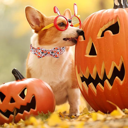 Unique Style Paws Halloween Day Dog Collar with Bow Pumpkin Cotton Dog Collars for Small Medium Large Dogs