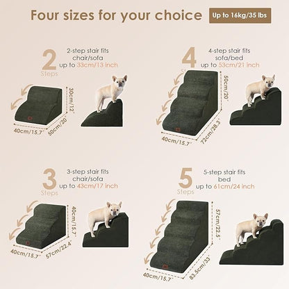 EHEYCIGA Curved Dog Stairs Ramp for Small Dogs 15.7" H, 3-Step Dog Steps for Couch Sofa and Chair, Pet Stairs for Cats, Non-Slip Balanced Pet Steps Indoor, Military Green