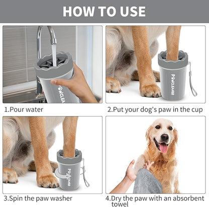 Professional 7 in 1 Dog Paw Cleaner for Dogs & Cats - Includes 1 Portable Paw Washer, 1 Bath Brush, 2 Dog Toothbrushes and 3 Absorbent Towels Note: Fits Paws 1.5 to 2.5 Inches Wide (Medium, Grey)