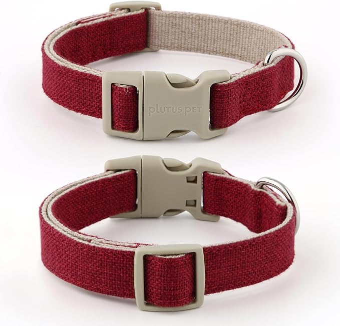 Plutus Pet Cotton Hemp Dog Collar and Leash Set, Adjustable Collar for Small, Medium, and Large Dogs, Heavy Duty and Soft on Skin, Red, S