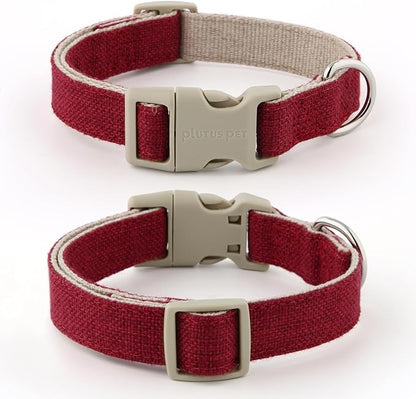 Plutus Pet Cotton Hemp Dog Collar and Leash Set, Adjustable Collar for Small, Medium, and Large Dogs, Heavy Duty and Soft on Skin, Red, L