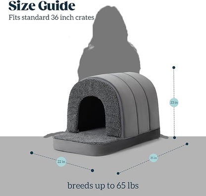 Indoor Dog House - Orthopedic Dog Tent Bed w/Egg-Crate Foam - Pet Bed with Cover Cave - Waterproof Lining - Nonskid Bottom, Ideal for Large Breeds & Fits 36-Inch Crate - 35"x22"