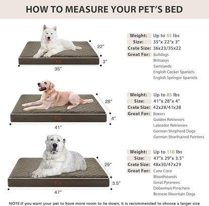WNPETHOME Orthopedic Dog Bed for Crate, Waterproof Extra Large Dogs Bed with Removable Washable Cover, Multi-Needle Quilting Dogs Crate Beds